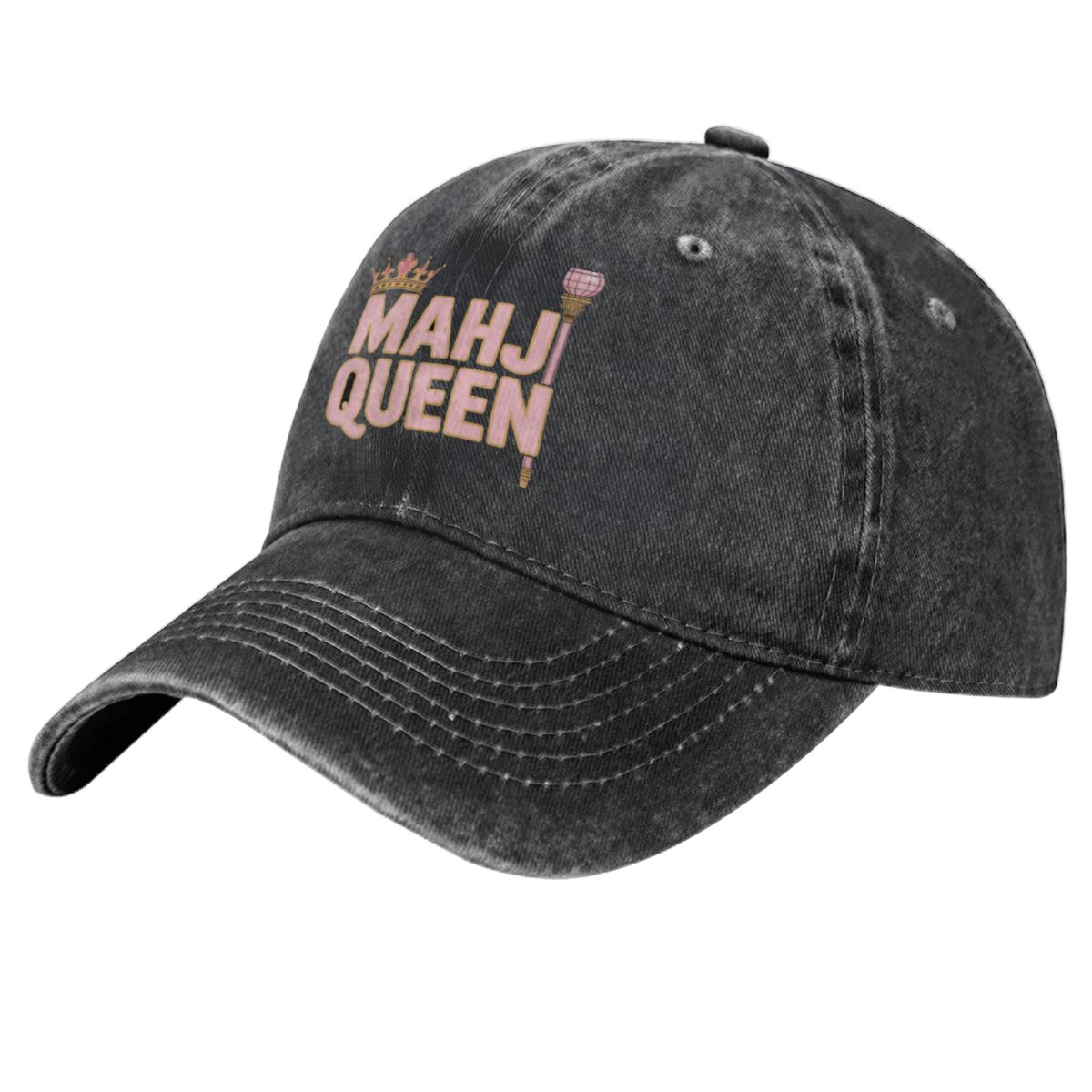 Washed denim Mahj Cap printed with Mahj Queen