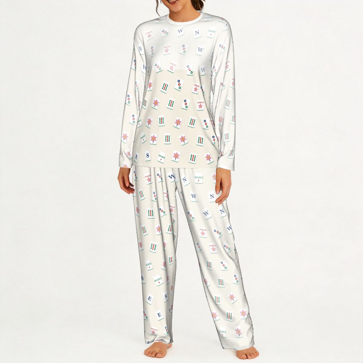 Mahj Tile Pajama Set in Ivory
