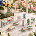 The Modern Folk Set in Pink & Green with Elite Mahjong monogram tile backs