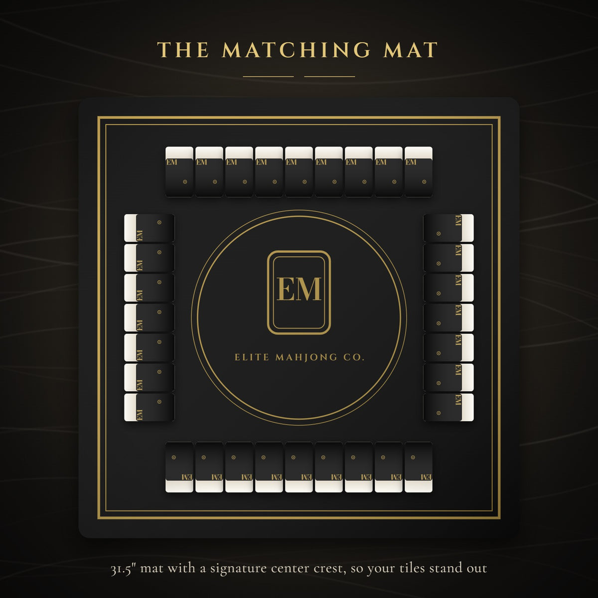 Black mat with gold center crest and tiles around it
